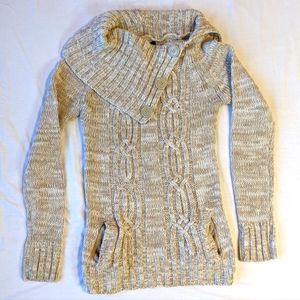 Beige and White Knit Sweater